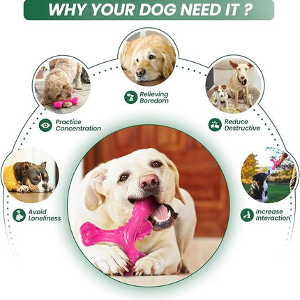 Dog Chew Toys for Aggressive Chewers Large Breed,Indestructible Bones Toy，Durable Cleaning Toothbrush Natural Rubber Dog Toys… (Pink)