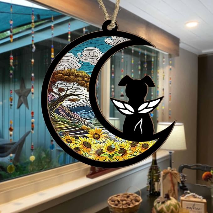 BSQUIELE Dog Memorial Suncatcher for Dog Lover - Dog Memorial Gifts- Pet Loss Suncatcher Ornament - Loss of Dog Sympathy Gift, Stained Glass Light Catcher - Dog Passing Away Gifts