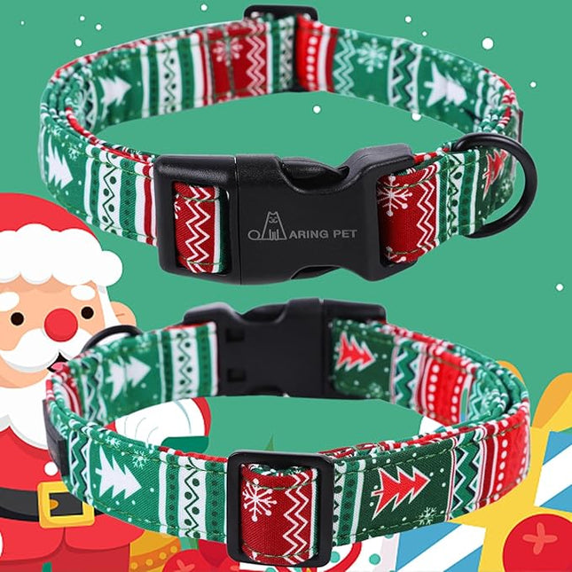 ARING PET Christmas Dog Collar, Cute Red Green Folk Snowflake Pet Collars with Quick Release Buckle for Puppy Small Medium Large Boy Girl Dogs-L