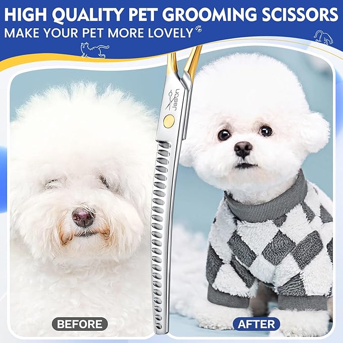 Jason 8.0 Inch Curved Chunker Scissors for Dog Grooming 23 Teeth Professional Downward Chunker Shears with Symmetric Handle Sharp Comfortable