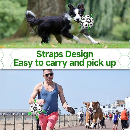 QDAN Dog Toys Dog Balls, World Cup Dog Soccer Ball with Straps, Dog Birthday, Herding Ball, Durable Balls for Small Medium Pet, Puppy Outdoor Toy (6 Inch)