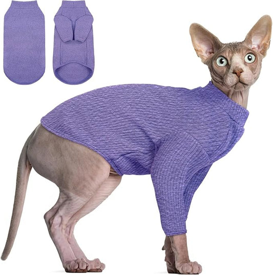 DENTRUN Sphynx Hairless Cats Shirt Pullover Kitten T-Shirts, Breathable Cat Wear Turtleneck Sweater Adorable Cat's Clothes Vest Pajamas Jumpsuit