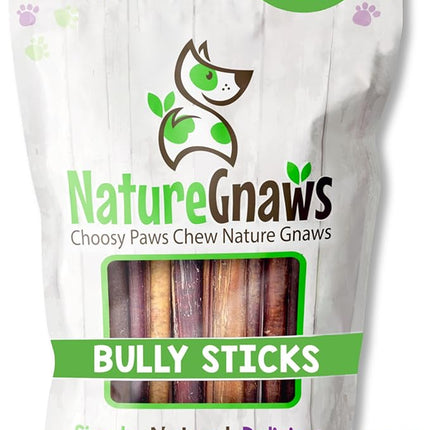 Nature Gnaws Bully Sticks for Dogs 11-12" (8oz) - Mixed Thickness - Long Lasting for Aggressive Chewers and Large Dogs - Natural Beef Dog Chew Bones
