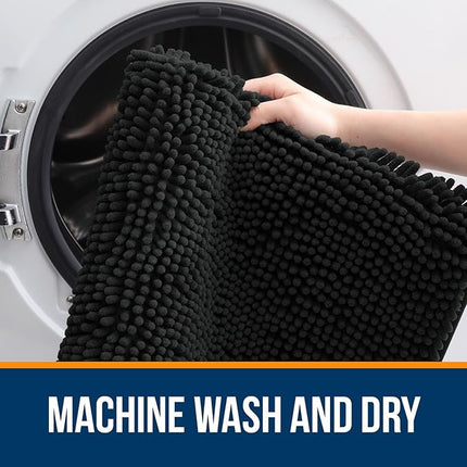 OLANLY Bathroom Rugs 70x46, Extra Soft Absorbent Chenille Bath Rugs, Rubber Backing Quick Dry, Machine Washable Bath Mats for Bathroom Floor, Tub and Shower, Home Decor Accessories, Black