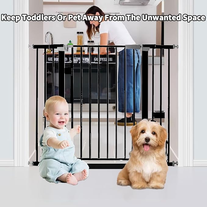 41 Inch Tall Baby Gate Auto Close Dog Gate Adjustable 29.92"-57.48" Wide Pressure Mounted Walk Through Swing Pet Gate for Doorways (Black, 29.92"-57.48" Wide)