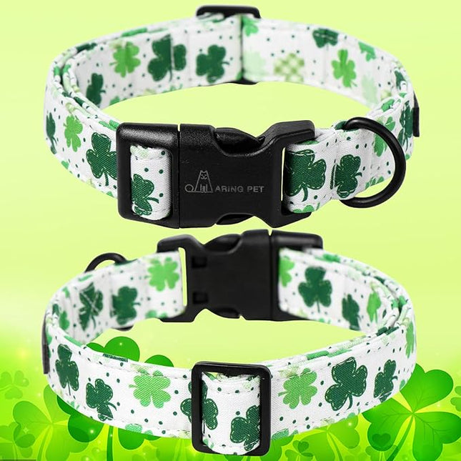 ARING PET St Patrick's Day Dog Collar, Cute White Clovers Pet Collars with Quick Release Buckle for Puppy Small Medium Large Boy Girl Dogs-M