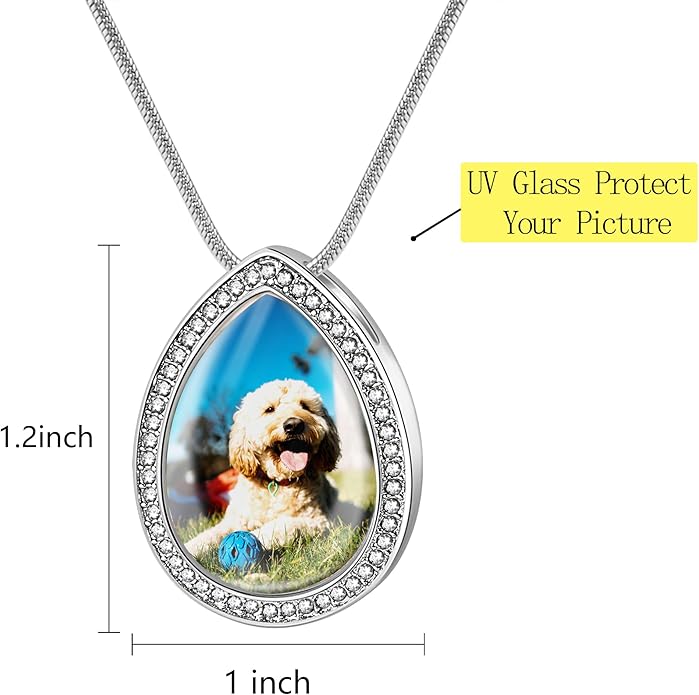 Farfume Personalized Pet Urn Necklace for Dog Cat Ashes Cremation Pet Memorial Customized Photo Text Engraving Pendant Keepsake Funeral Jewelry