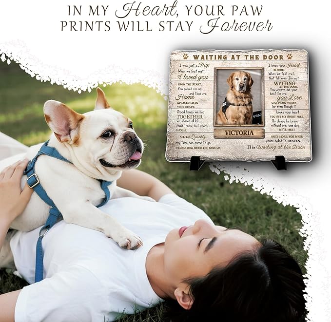 Personalized Pet Memorial Stone, Custom Dog Memorial Gifts for Loss of Dog with Photo Name Date, Dog Remembrance Gift, Loss of Dog Sympathy Gift for Dog Cat Lovers (Quote 1)