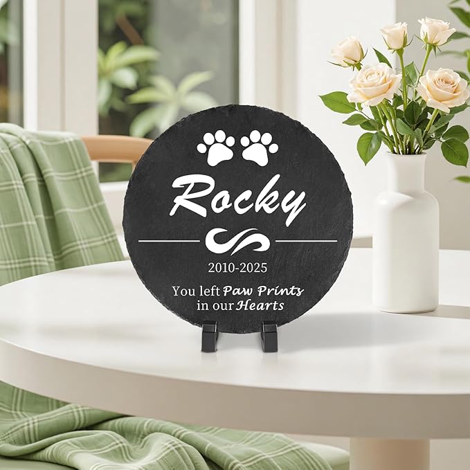 Ships Next Day Personalized Pet Memorial Stone for Loss of Dog Cat, Custom Photo Name Memory Headstone Garden Grave Marker Bereavement Sympathy Gift