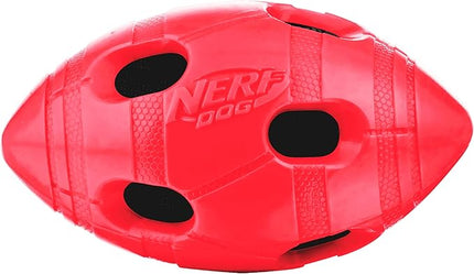 Nerf Dog Rubber Football Dog Toy with Interactive Squeaker and Crunch, Lightweight, Durable and Water Resistant, 6 Inch Diameter for Medium/Large Breeds, Single Unit, Red