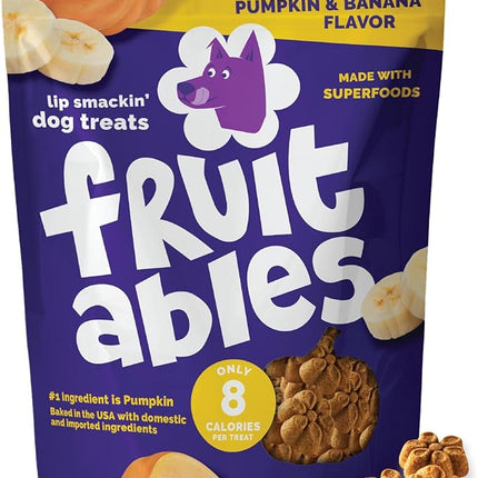 Fruitables Baked Dog Treats, Healthy Pumpkin Treat for Dogs, Low Calorie & Delicious, No Wheat, Corn or Soy, Made in the USA, Pumpkin and Banana Flavor, 12oz
