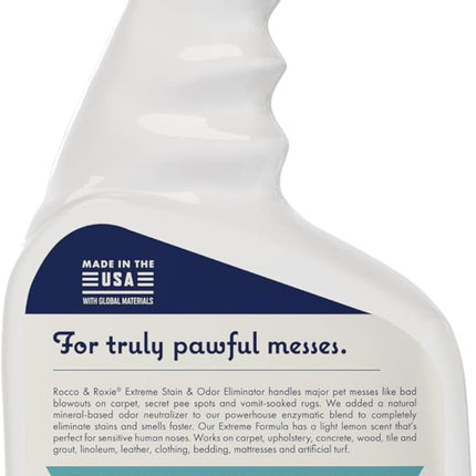 Rocco & Roxie Extreme Stain & Odor Eliminator for Strong Odor, Pet Urine Enzyme Cleaner Destroyer, Stain Remover, Dog Poop and Cat Pee, Enzymatic Carpet Cleaner Spray for Home, Puppy Potty Training