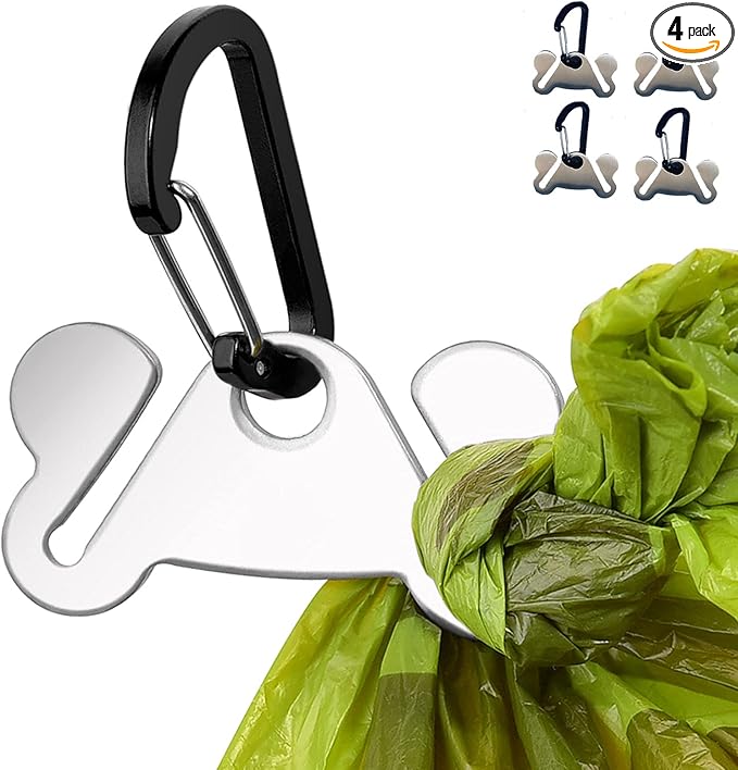 4PCS Dog Poop Bag Holder, Waste Bag Holder, Dog Poop Bag Carrier, Hand Free Holder, Metal Holder
