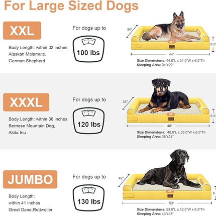 Large Dog Bed Orthopedic Washable: Jumbo Dog Bed Bolster Extra Large Dogs Egg Crate Foam Sofa Couch Waterproof Removable Cover - Ginger