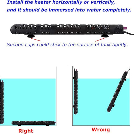 100W/300W/500W Aquarium Heater 500 Watt Fish Tank Heater Submersible Auto Thermostat Turtle Tank Heater 40-90 Gallon with Protective Sleeve and 3 Suckers