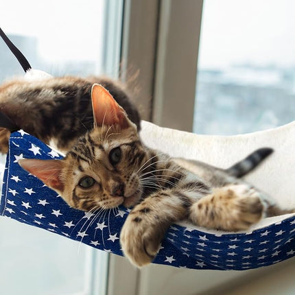 Jetec 2 Pieces Reversible Cat Hanging Hammock Soft Breathable Pet Cage Hammock with Adjustable Straps and Metal Hooks Double Sided Hanging Bed for Small Dogs Rabbits(Pentagram,M)