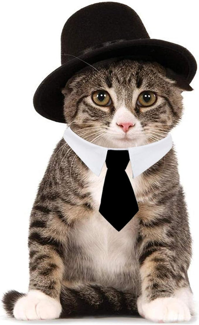 HUYADAPI Pet Bow Tie Adjustable Formal Collar Neck Tie and Costume Company Top Hat for Cats Dogs Puppy Pets, 2 Pieces