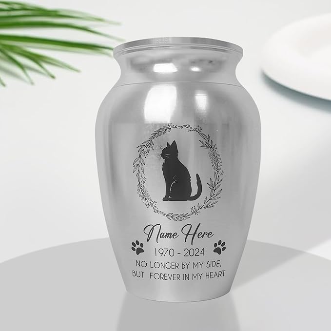 Artsy Woodsy Personalized Pet Memorial Cat Mini Urns - Stainless Steel Decorative Keepsake for Ashes 2.56 inch - Gifts for Cat Mom Dad Lovers Accessories in Loving Memory Loss (08, 2.56x1.77)