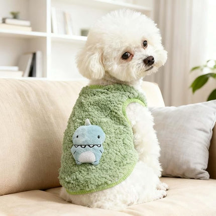 FLAdorepet 3 Packs Teacup Dog Cat XXS Clothes for Chihuahua Yorkie,Winter Warm Fleece Puppy Pet Clothes Sweater Shirt Vest for Mini Newborn Extra Small Dogs (Cute Dnosaur, XXS(Pet 1-2LBS))