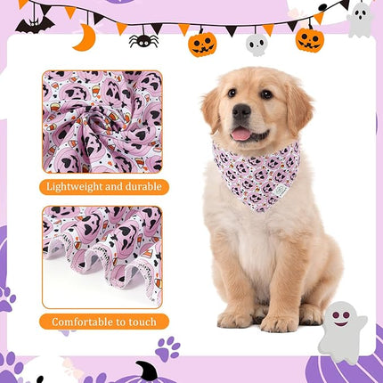 E-Clover Halloween Dog Bandanas & Matching Scrunchie Set Girl Cute Pink Pumpkin Dog Scarf Bibs Pet Bandana with Bow Tie for Small Dogs Puppy Owner Mom