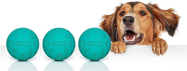 Snug Rubber Dog Balls for Small and Medium Dogs - Tennis Ball Size - Virtually Indestructible (3 Pack - Aqua)