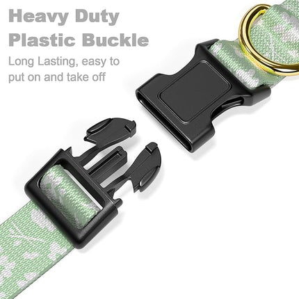 Rnivvi Dog Collar for Small Dogs, Cute Floral Heavy Duty Adjustable Puppy Collar with Quick Release Buckle for Girl & Female, Pet Accessories for Walking Running, S Length 3/4" Width, Green