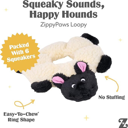 ZippyPaws Loopy - No Stuffing Dog Toys to Keep Them Busy, for Small, Medium, & Large Dogs, Squeaky Pet Toy for Boredom, Unstuffed Chew Toy, Soft Plush Puppy Products, Sheep - 10"
