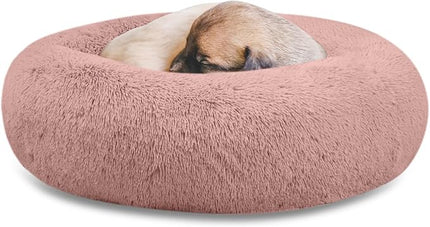 SAVFOX Plush Calming Dog Beds, Donut Dog Bed for Small Dogs, Medium, Large & X-Large, Comfy Cuddler Dog Bed and Cat Bed in Faux Fur, Washable Dog Bed, Multiple Sizes XS-XXL