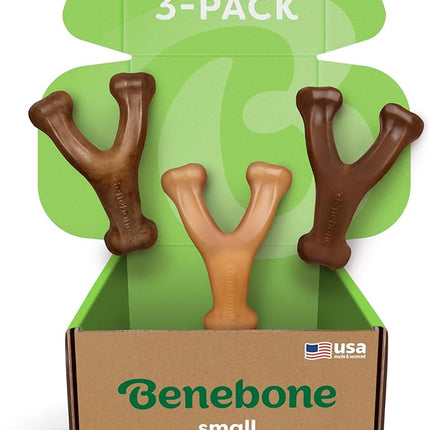 Benebone Small 3-Pack, Wishbone Durable Dog Chew Toy for Aggressive Chewers, Real Bacon, Chicken, Peanut Butter, Made in USA, Variety Pack