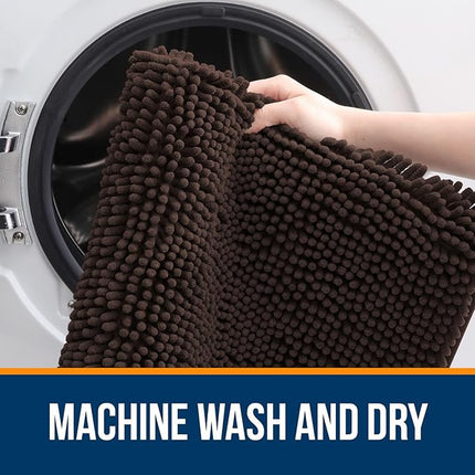 OLANLY Bathroom Rugs 59x35, Extra Soft Absorbent Chenille Bath Rugs, Rubber Backing Quick Dry, Machine Washable Bath Mats for Bathroom Floor, Tub and Shower, Home Decor Accessories, Brown