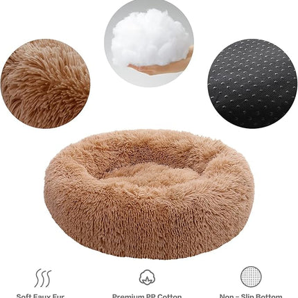 NOYAL Calming Donut Dog Bed for Small to Medium Dogs & Cats - Plush Faux Fur Anti-Anxiety Pet Bed with Machine Washable Cover & Non-Slip Base