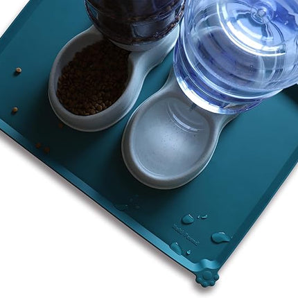 Hoki Found Large Silicone Pet Food Mats Tray - Non Slip Pet Dog Cat Bowl Mats Placemat - Dog Pet Cat Feeding Mat - Waterproof Dog Cat Food Mats -Pet Water Mats for Carpet - Sicilian Ocean