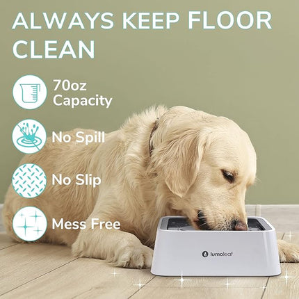LumoLeaf No Spill Water Bowl for Dogs with Filter, 70oz/2L, Slow Feeder for Messy Drinkers, Drip-Free & Splash-Proof Design (Grey, 70 fl oz) (Grey 70 fl oz)