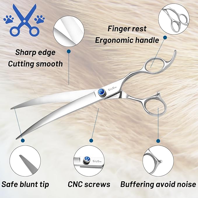 9inch Curved Dog Grooming Scissors, VG10 Steel Sharp Dog Scissors for Grooming, 30 Degree Bend, Heavy Duty Pet Trimming Shears for Dogs Cats at Home & Groomer, Professional with CNC Screw & Blunt Tip