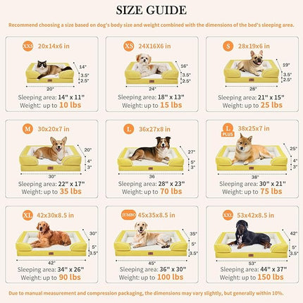 Comfort Expression Orthopedic Dog Bed for Large Dogs 38x25 Inch, Waterproof Egg Crate Foam Large Pet Bed with Removable Bolsters, Dog Couch with Washable Cover & Non-Slip Bottom, Spicy Mustard