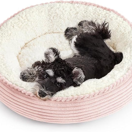Love's cabin Round Donut Cat and Dog Cushion Bed, 25in Pet Bed for Small or Medium Dogs, Anti-Slip & Water-Resistant Bottom, Soft Durable Fabric Pet Beds, Washable Calming Cat Bed Pink Stripe