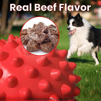 Apasiri Beef-Flavored Durable Dog Ball for Aggressive Chewers, Tough Squeaky Rubber Toy for Pitbulls Large & Medium Breeds