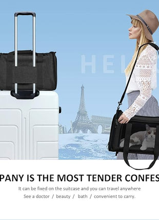 Cat Carriers Dog Carrier Pet Carrier for Small / Medium Cats Dogs Puppies (Up To 15lbs), TSA Airline Approved Small Dog Carrier Soft Sided, Collapsible Waterproof Travel Puppy Carrier -Black