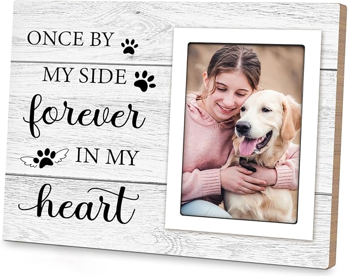 Pet Memorial Gifts for Dogs - Dog Memorial Gifts Picture Frame - Lost of Pet Sympathy Present, Pet Loss Remembrance Gift, Cat Passing Away Memorial Frame with Paw Print 4x6" Photo