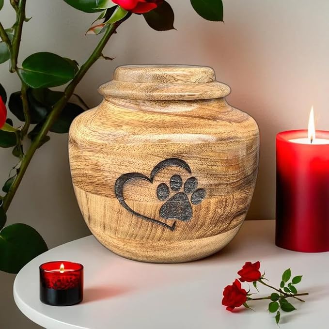 Wooden Urn for Dog Wooden Pet urn Cremation Urn for pet Urns for Dogs Ashes Wooden Pet Urn Box Small Wooden urn (Medium (7" Hx6 Diameter)(110Cu/In))