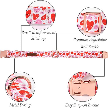 Lionet Paws Valentine's Dog Collar, Cute Pink Heart Dog Collar for Small Dogs, Adjustable Cotton Love Pet Puppy Collars for Small Dogs