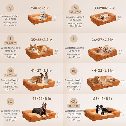 EHEYCIGA Orthopedic XL Dog Beds, Waterproof Memory Foam Dog Bed for Extra Large Dogs, Non-Slip Bottom and Egg-Crate Foam Big Pet Couch Bed with Washable Removable Cover,Pumpkin Orange