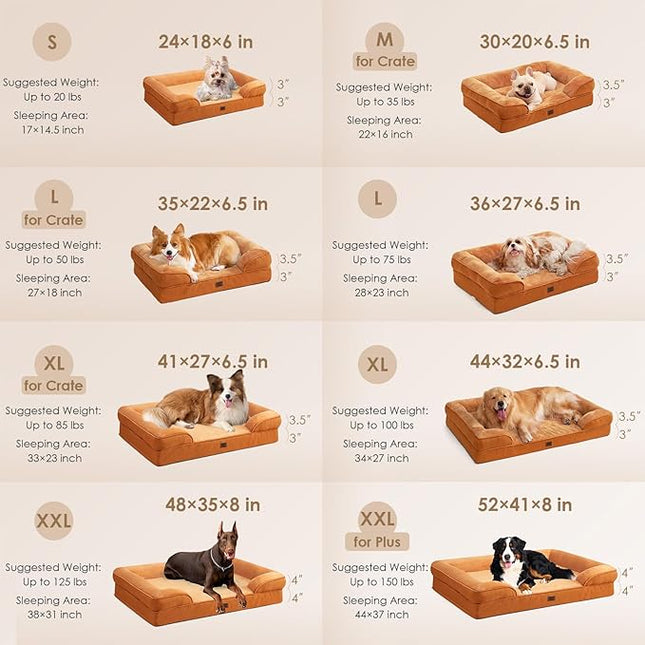 EHEYCIGA Orthopedic XL Dog Beds, Waterproof Memory Foam Dog Bed for Extra Large Dogs, Non-Slip Bottom and Egg-Crate Foam Big Pet Couch Bed with Washable Removable Cover,Pumpkin Orange