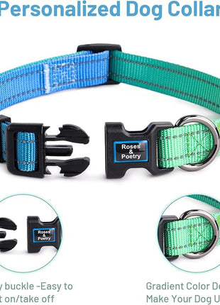 Roses&Poetry Collars for Dogs, Adjustable Reflective Durable Pet Collars for Small Medium Large Dogs (Bluegreen-XS)