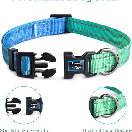 Roses&Poetry Small Dog Collar, Adjustable Personalized Durable Pet Collars for Small Medium Large Dogs (Bluegreen-S)