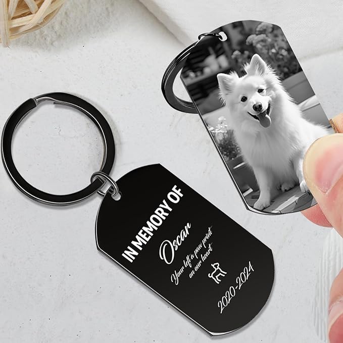 Personalized Dog Keychain Memorial Gifts for loss of dog - Custom Pet Photo Keychain in Memory of Dogs & Cats, Sympathy Gift For Pet Passed Away