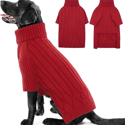 Large Breed Dog Sweaters, Warm Winter Fall Turtleneck Knitwear for Girls Boys, Christmas Sweater, Pet Sweatshirt Clothes Outfit for Great Dane, Doberman (Red XXXXL)