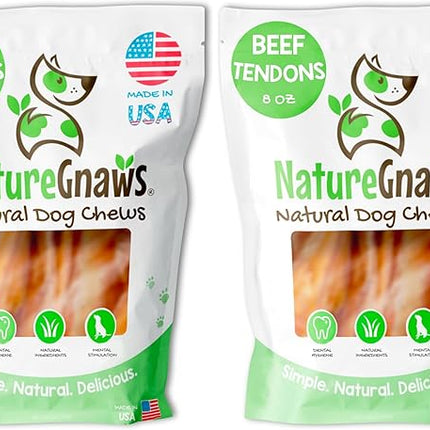 Nature Gnaws USA Beef Tendons for Dogs 1 Pound (8oz X2) - Mixed Thickness - Long Lasting for Aggressive Chewers - Premium Natural Beef Dog Chew Treats - Rawhide Free (Pack of 2)