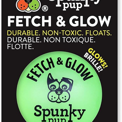 Spunky pup Fetch & Glow Ball Dog Toy | Glowing Logo Toss Balls for Large Dogs | Indoor & Outdoor Active Play | Durable | Waterproof & Floats | Non Toxic | Assorted Colors | For Large Dogs