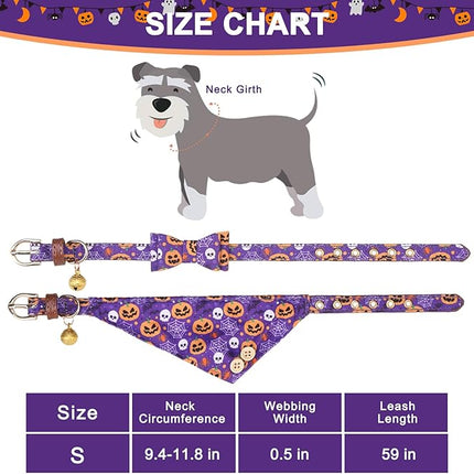 EXPAWLORER Halloween Dog Collar and Leash Set - Dog Bow Tie and Dog Bandana Collar with Bell, Dog Leash Tangle Free, Adjustable Collars for Small Medium Large Dogs Cats, Holiday Ideal Gift for Pets